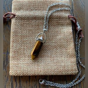 Tigers Eye Point Necklace Tigers Eye Pendant Crystal Point Necklace